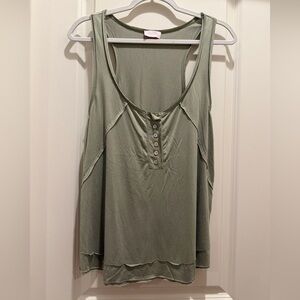 Pink Lily Sage Green Henley Tank Top